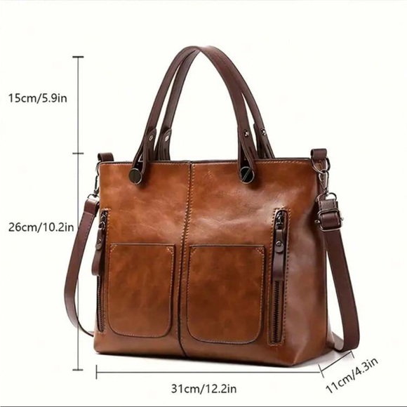 Classic camel Brown Zipper Minimalist Tote Bag - Picture 5 of 5
